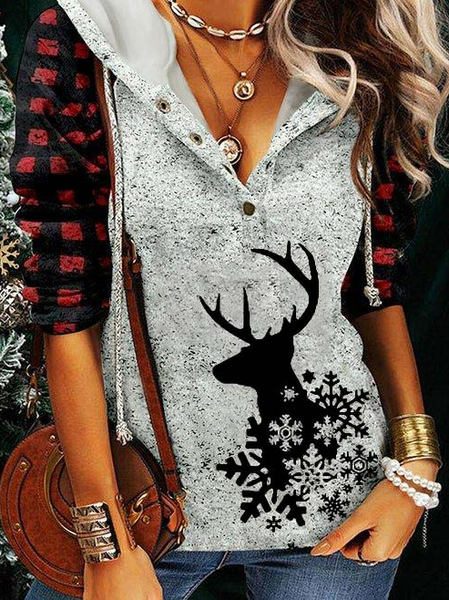 Christmas Loose Casual Sweatshirt, Gray, Sweatshirts & Hoodies