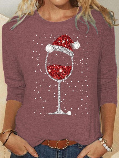 Women's Christmas Glass Of Red Wine Crew Neck Casual Long Sleeve T-shirt, Pink, Long sleeves
Women's Christmas Glass Of Red Wine Crew Neck Casual Long Sleeve T-shirt, Pink, Long sleeves