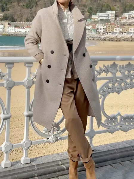 Loose Lapel Collar Long sleeve Mid-long Overcoat, As picture, Coats
