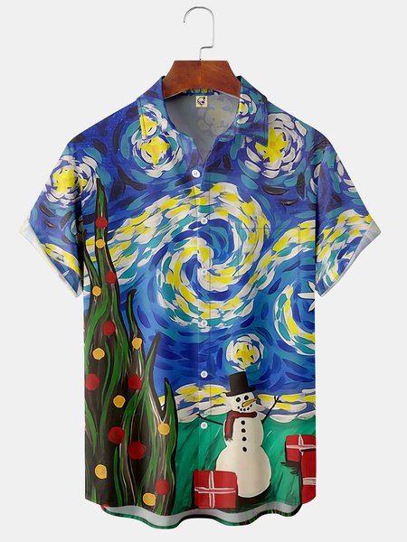 Starry Night Christmas Snowman Chest Pocket Short Sleeve Casual Shirt, Blue, Men Shirts
Starry Night Christmas Snowman Chest Pocket Short Sleeve Casual Shirt, Blue, Men Shirts