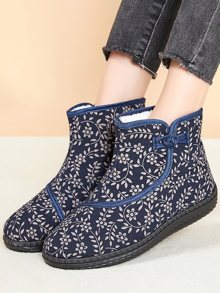 Ethnic Style Plant Graphics Warm Plus Velvet Outdoor Snow Boots, Blue, Boots