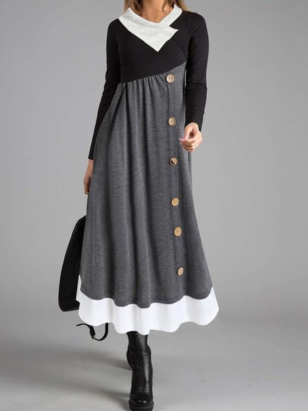 Casual Color Block Regular Fit Dress, Gray, Dresses