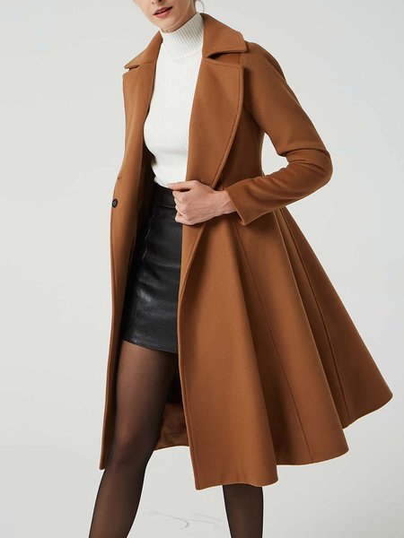 Lapel Collar Elegant Regular Fit Overcoat, Caramel, Coats