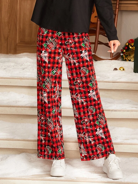 Christmas Tree Pattern Loose Pants, Red, Pants