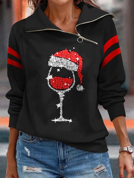 Loose Color Block Casual Sweatshirt, Black, Sweatshirts & Hoodies