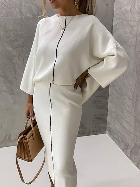 High Elasticity Loose Crew Neck Color Block Long sleeve Sweater, Off white, Pullovers
High Elasticity Loose Crew Neck Color Block Long sleeve Sweater, Off white, Pullovers