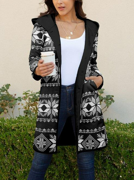 Casual Ethnic Woolen Coat, Black, Coats