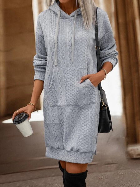 Hoodie Plain Loose Dress, Gray, Mini Dresses