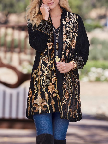 Velvet Ethnic Other Coat, Black, Outerwear