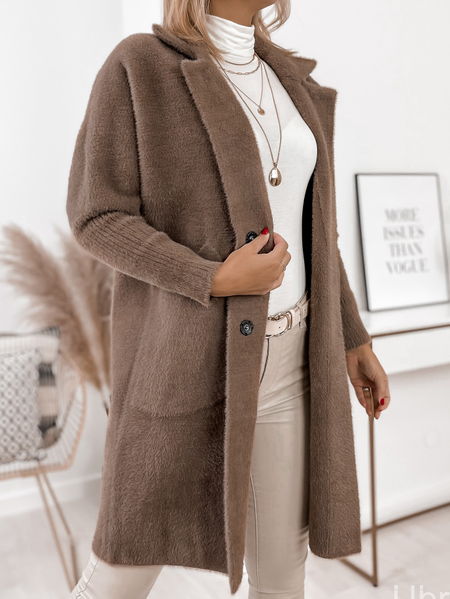 Shawl Collar Plain Regular Fit Overcoat, Coffee, Coats