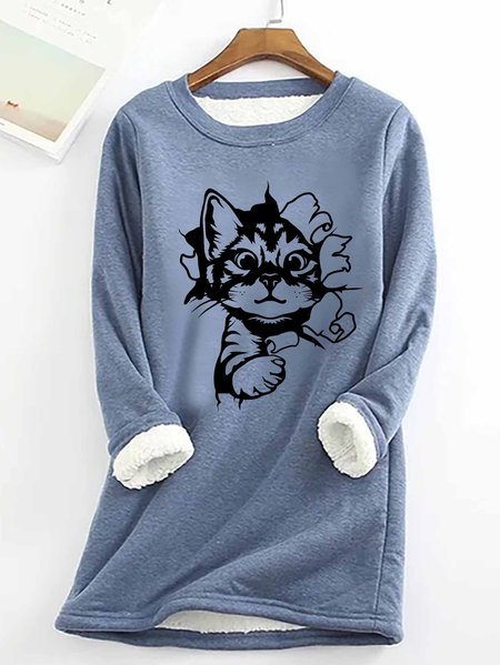 Women Funny Cat print Simple Loose Warmth Fleece Sweatshirt, Light blue, Hoodies&Sweatshirts
Women Funny Cat print Simple Loose Warmth Fleece Sweatshirt, Light blue, Hoodies&Sweatshirts
