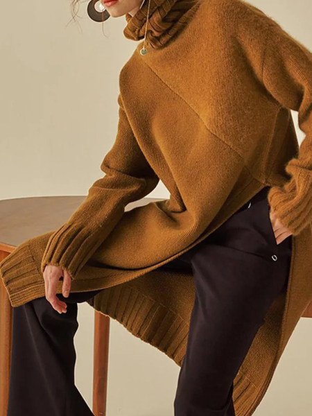 Loose Urban Turtleneck Plain Turtleneck Long sleeve Mid-long Sweater, Brown, Pullovers
Loose Urban Turtleneck Plain Turtleneck Long sleeve Mid-long Sweater, Brown, Pullovers
