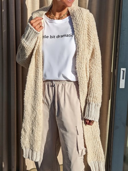 Plain Wool/Knitting Casual Sweater Coat, Apricot, Outerwear