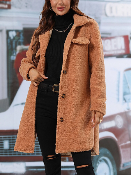 Urban Fluff/Granular Fleece Fabric Teddy Jacket, Brown, Outerwear