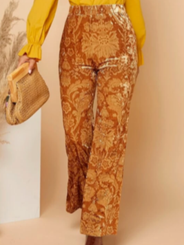 Casual Fashion Velvet Pants, Mustard, Pants