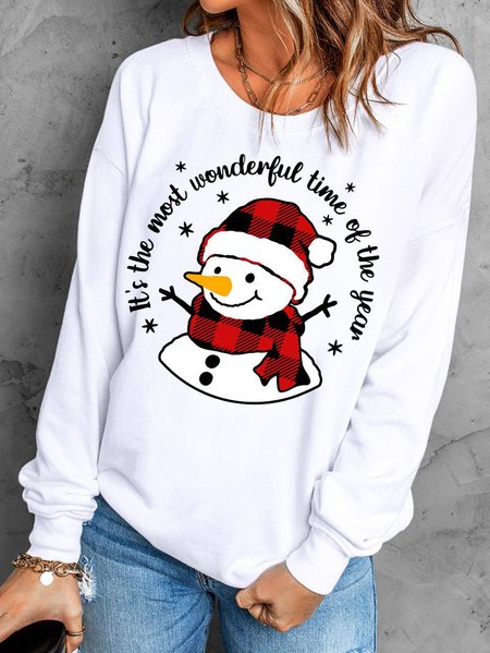 Christmas Snowman Crew Neck Regular Fit Sweatshirt, White, Hoodies & Sweatshirts