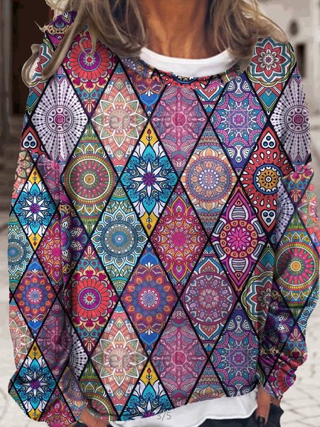 Womens Art Print Crew Neck Sweatshirt, As picture, Hoodies&Sweatshirts