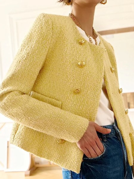Elegant Plain Long Sleeve Loosen Jacket, Yellow, Jackets
