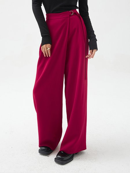 High Waist Daily Plain Regular Fit Fashion Pants, Rose red, Pants