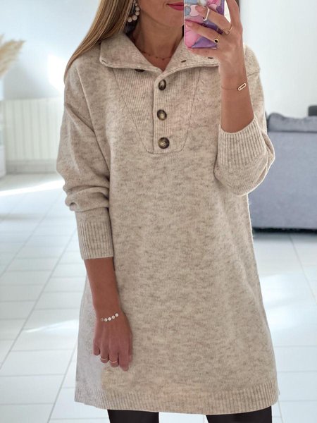 Wool/Knitting Plain Regular Fit Dress, Khaki, Dresses
