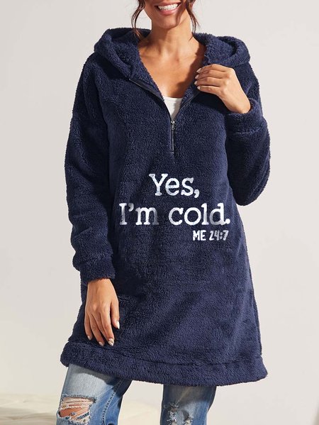 Casual Polar Fleece Dress, Blue, Mini Dresses