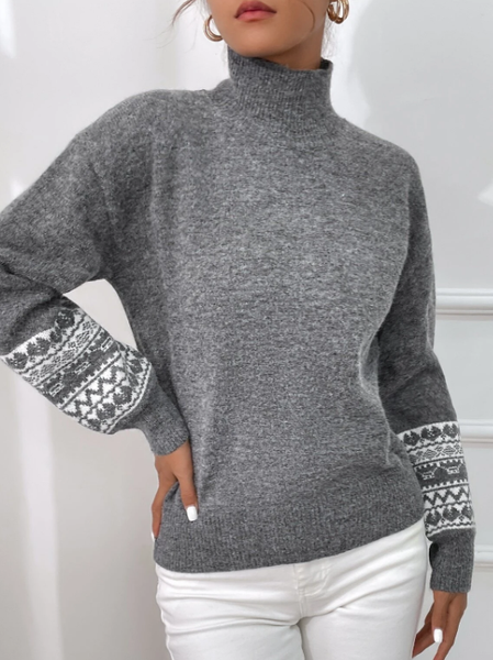 Turtleneck Casual Sweater, Gray, Sweaters