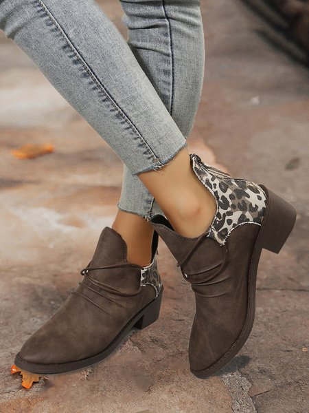 Vintage Plus Size Leopard Split Joint Booties with Back Zipper, Deep brown, Boots
Vintage Plus Size Leopard Split Joint Booties with Back Zipper, Deep brown, Boots