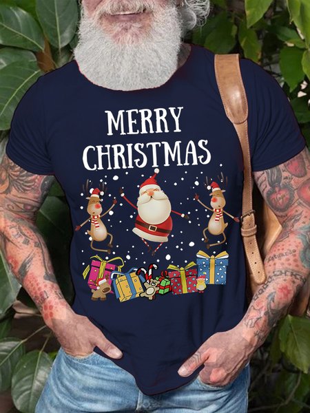 

Men's Merry Christmas Santa Funny Graphic Print Loose Casual Cotton T-Shirt, Purplish blue, T-shirts