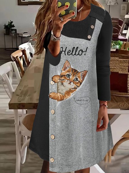 Regular Fit Shawl Collar Casual Dress, Gray, Dresses