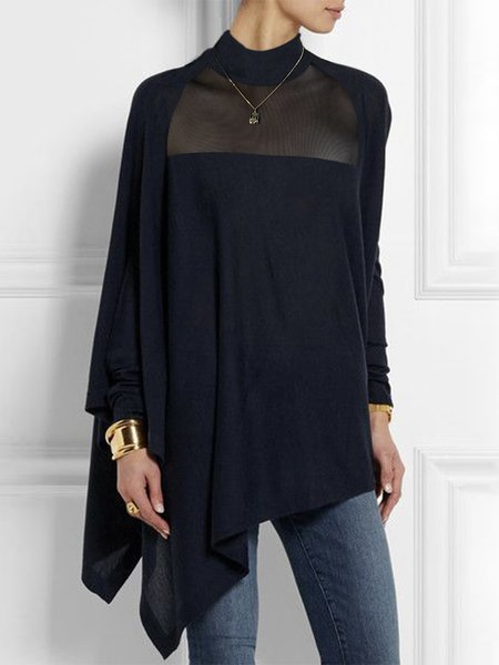 Elegant Plain Long Sleeve Loosen Blouse, Deep blue, Blouses and Shirts