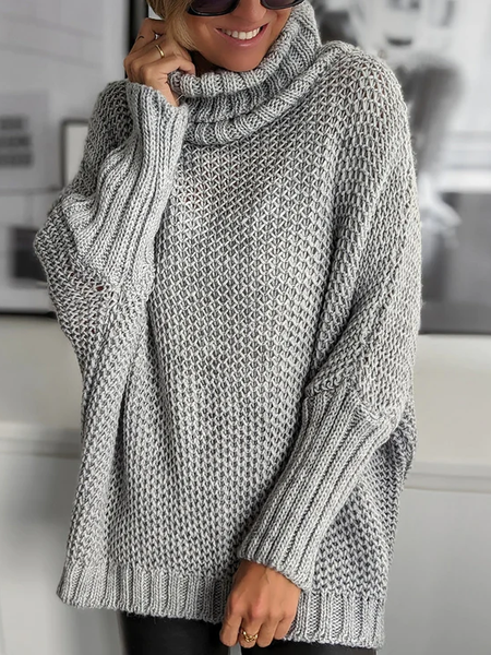 Casual Plain Yarn/Wool Yarn Sweater, Gray, Sweaters