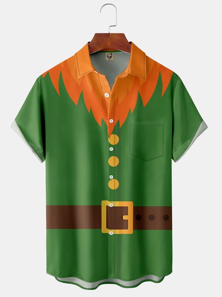 St. Patrick's Day Chest Pocket Short Sleeve Shirt, Green, Men Shirts