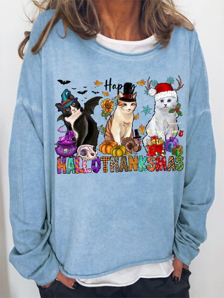 Women's Happy Hallothanksmas Cat Loose Simple Sweatshirt, Light blue, Hoodies&Sweatshirts
Women's Happy Hallothanksmas Cat Loose Simple Sweatshirt, Light blue, Hoodies&Sweatshirts