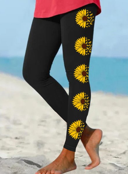 Women's Sunflower Regular Fit Simple Leggings, Black, Leggings