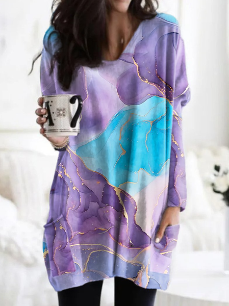 V Neck Ombre Regular Fit Casual Dress, Lavender, Dresses