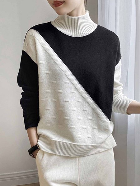 Long sleeve Simple Regular Fit Turtleneck Color Block Sweater, Off white, Pullovers
Long sleeve Simple Regular Fit Turtleneck Color Block Sweater, Off white, Pullovers