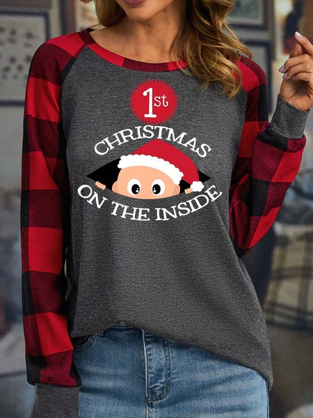 Women’s 1st Christmas On The Inside Casual Loose Crew Neck Top, Gray, Long sleeves
Women’s 1st Christmas On The Inside Casual Loose Crew Neck Top, Gray, Long sleeves