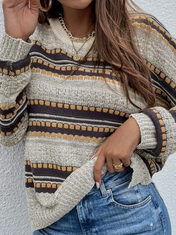 Striped Casual Knit Sweater, Multicolor, Sweaters