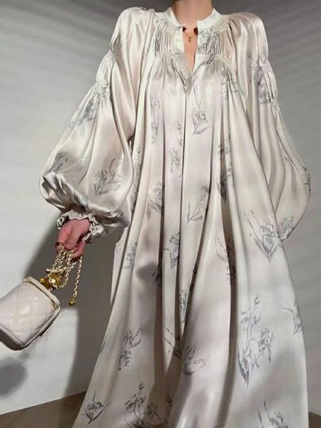 Elegant Loose Crew Neck Dress & Party Dress, Cream, Maxi Dresses