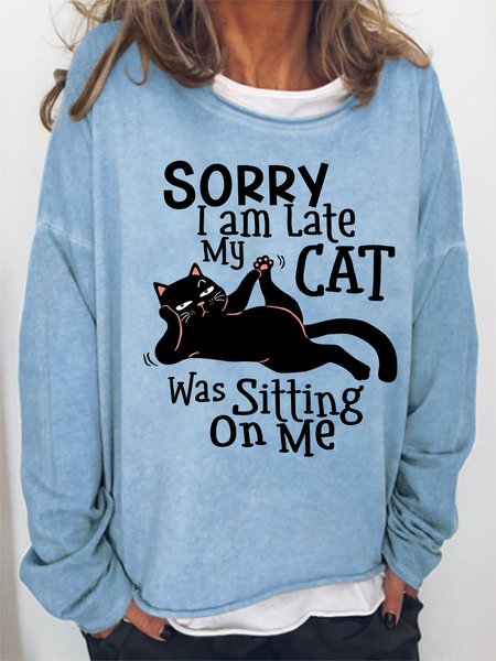 Women's black cat Text Letters Loose Simple Crew Neck Sweatshirt, Light blue, Hoodies&Sweatshirts
Women's black cat Text Letters Loose Simple Crew Neck Sweatshirt, Light blue, Hoodies&Sweatshirts