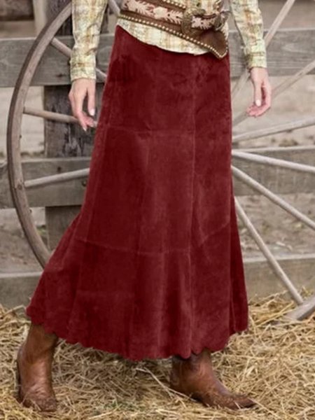 Loose Casual Faux Suede Skirts, Red, Skirts