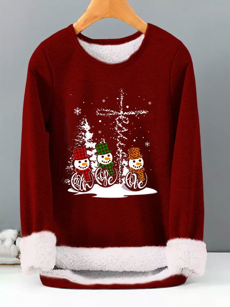 Loose Christmas Snowman Casual Sweatshirt, Red, Hoodies & Sweatshirts