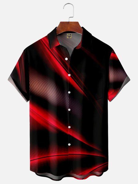 3D Streak Chest Pocket Short Sleeve Shirt, Red, Men Shirts