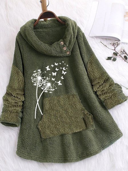 Polar Fleece Casual Plain Sweatshirt, Green, Hoodies & Sweatshirts