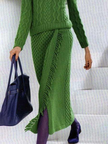Regular Fit Plain Urban Midi Skirt, Green, Skirts