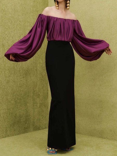 Plain Elegant Cold Shoulder Dress & Party Dress, Purple, Maxi Dresses