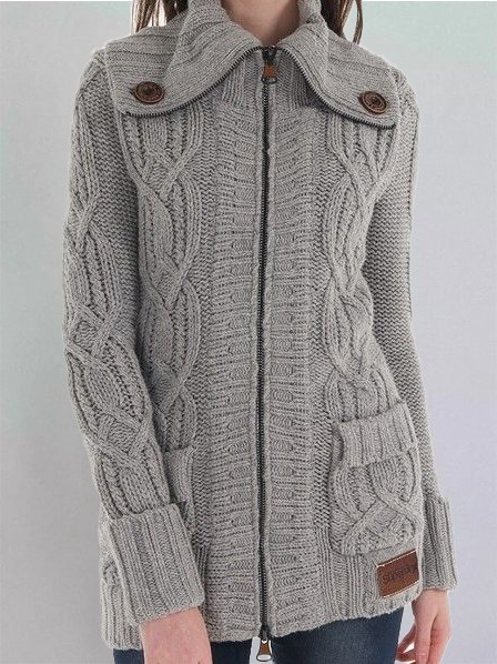 Loose Shawl Collar Plain Casual Sweater Coat, Gray, Outerwear