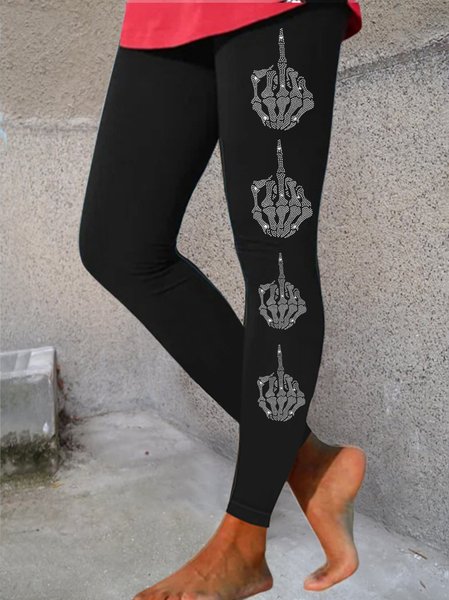 Womens funny Print Casual Leggings, Black, Leggings