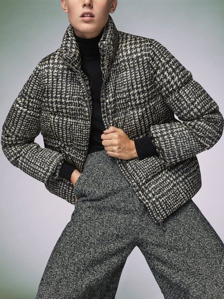 Plaid Turtleneck Casual Loose Fleece Coat, Deep gray, Others