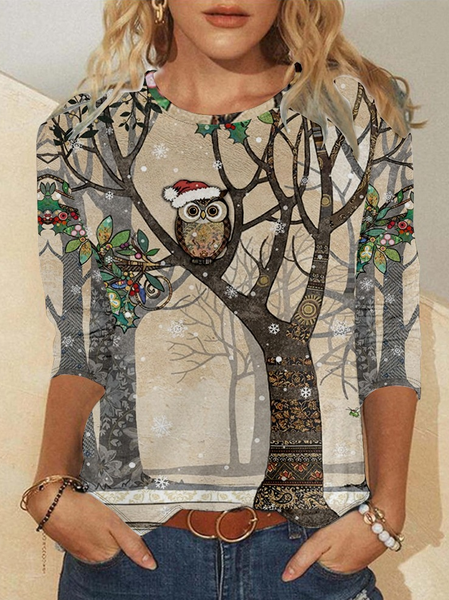Women's Owl Christmas Vintage Print Casual Crew Neck Top, As picture, Long sleeves
Women's Owl Christmas Vintage Print Casual Crew Neck Top, As picture, Long sleeves